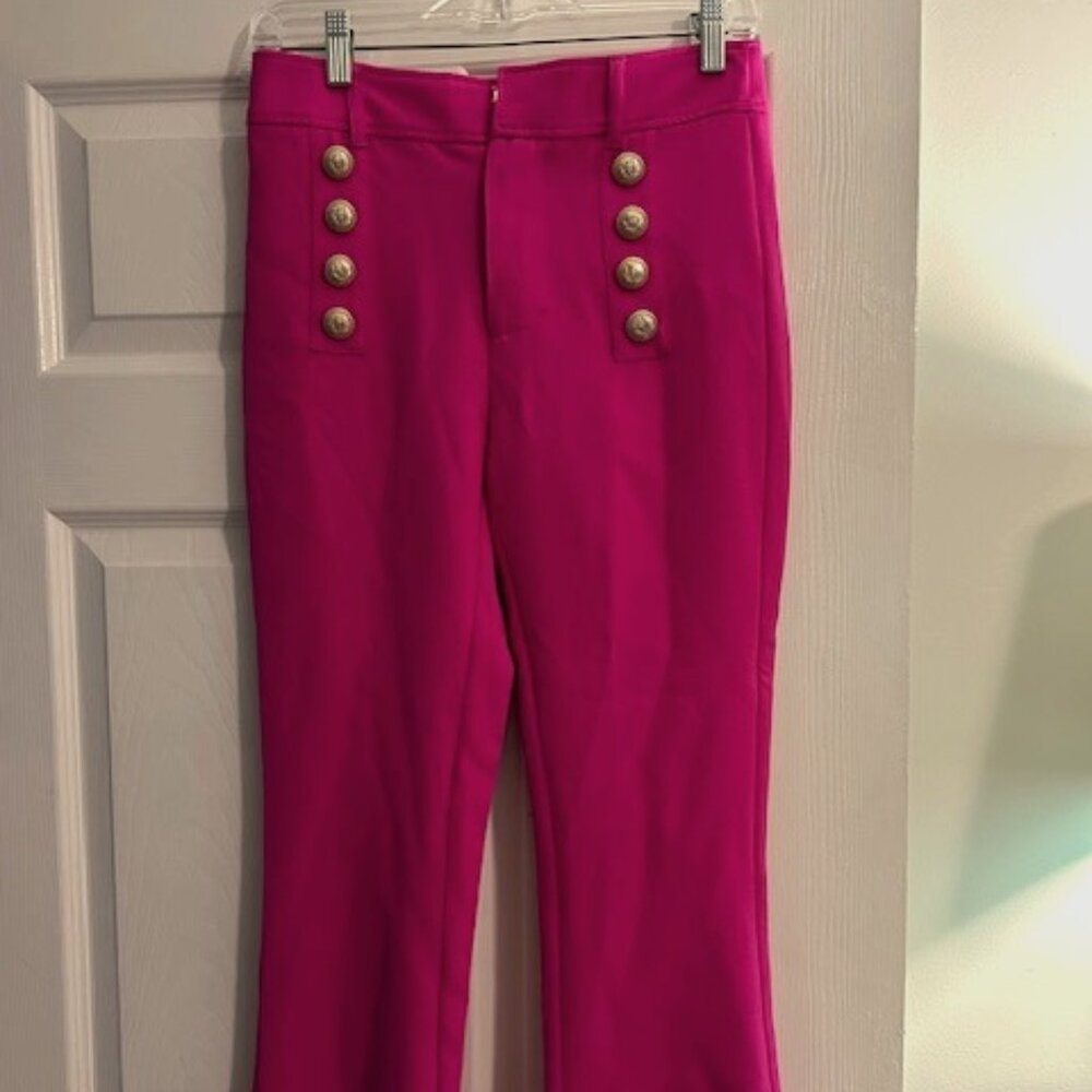 Generation Love, gold buttoned croppped fuchsia pants with stretch